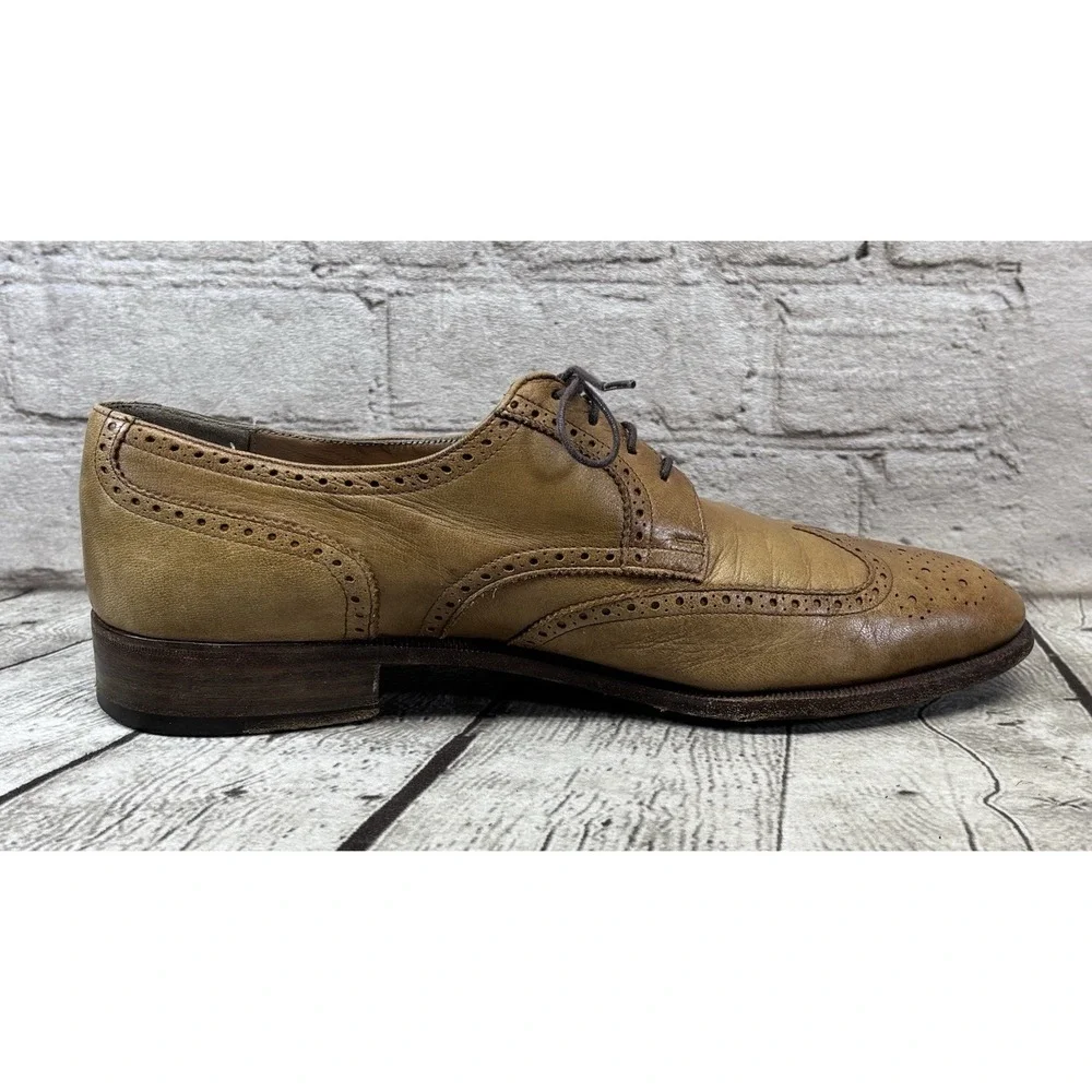 Salvatore Ferragamo Men's Tan Leather Wingtip Oxford Brogue‎ Shoes 8.5D Italy